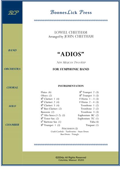 Music score cover for "Adios" composition.