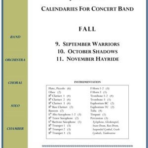 Concert band music list and instrumentation details.