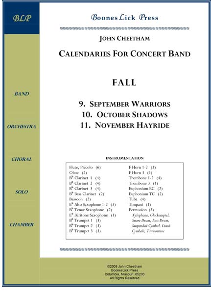 Concert band music list and instrumentation details.