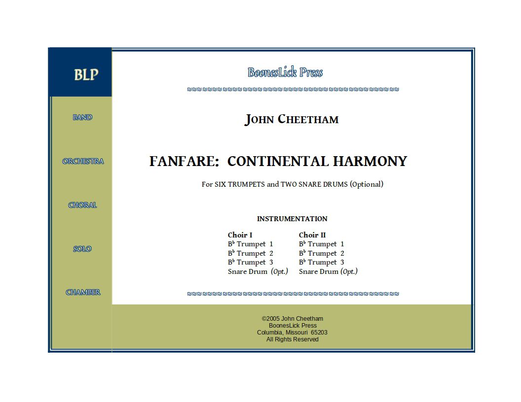Sheet music cover for "Fanfare: Continental Harmony.