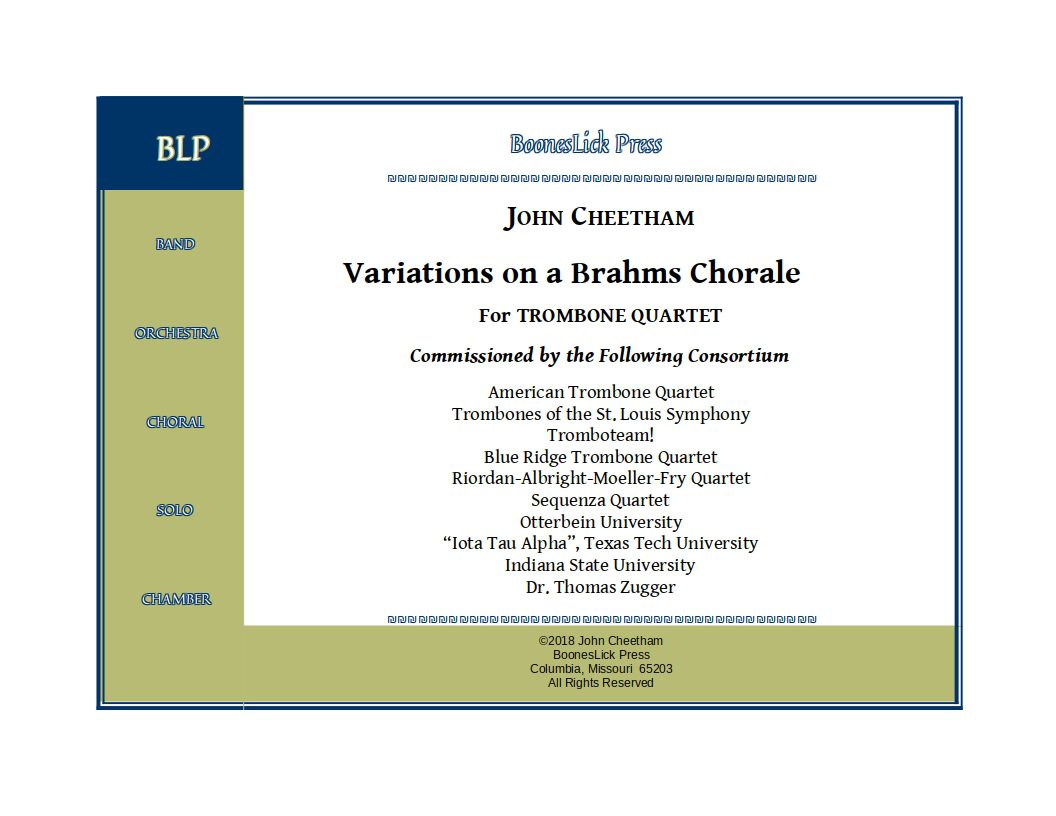 Sheet music cover for trombone quartet.